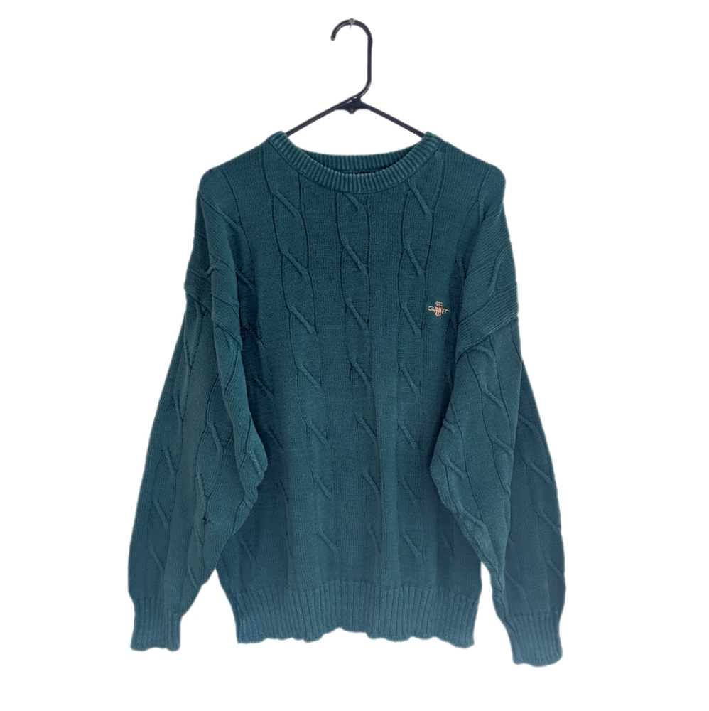 Vintage 90s Chunky Cable Knit Faded Green Oversized Sweater